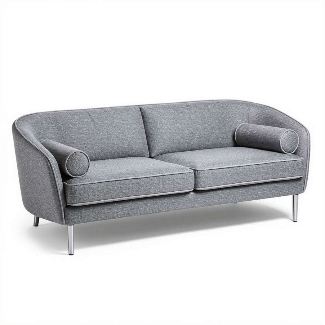 Modern gray fabric sofa with removable cushions and chrome legs 200 x 85 x 75cm