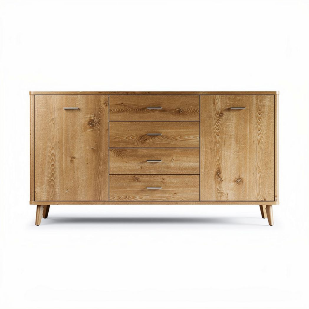 Wooden sideboard with four drawers and two doors 150 x 45 x 80cm