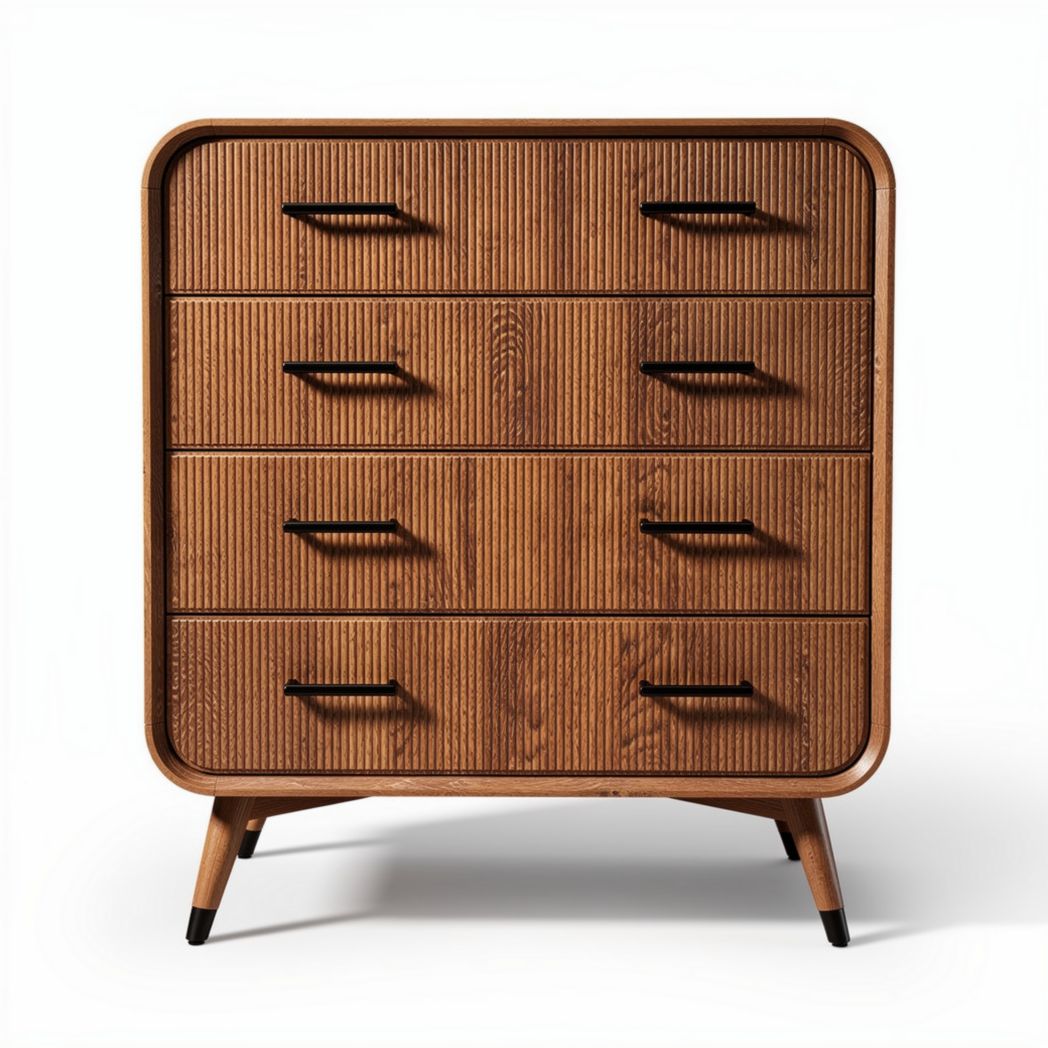 Wooden chest of drawers with four storage compartments in brown finish