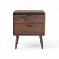 Walnut nightstand with two drawers and tapered legs 40 x 40 x 45cm