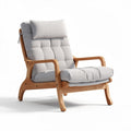 Wooden frame lounge chair with adjustable backrest and light gray upholstery