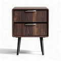 Wooden nightstand with two drawers and metal legs in walnut finish 45 x 40 x 50cm