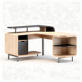 L-shaped home office desk with wood finish and steel legs 150 x 75 x 75cm