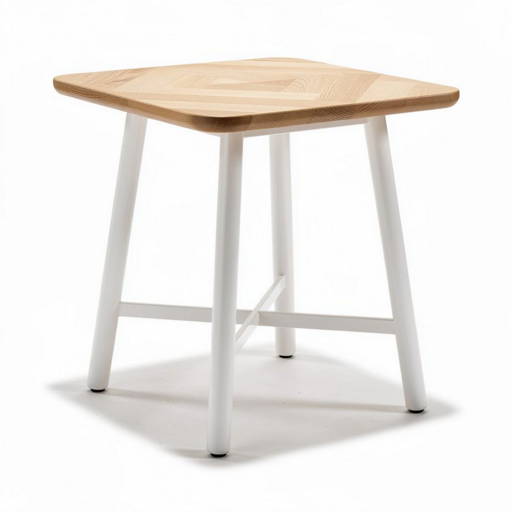 Wooden side table with white metal legs 40 x 40 x 45cm for living room