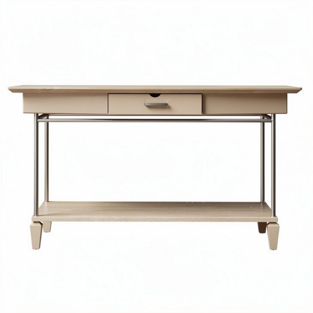 Wooden console table with drawer and open shelf in beige finish 120 x 60 x 75cm