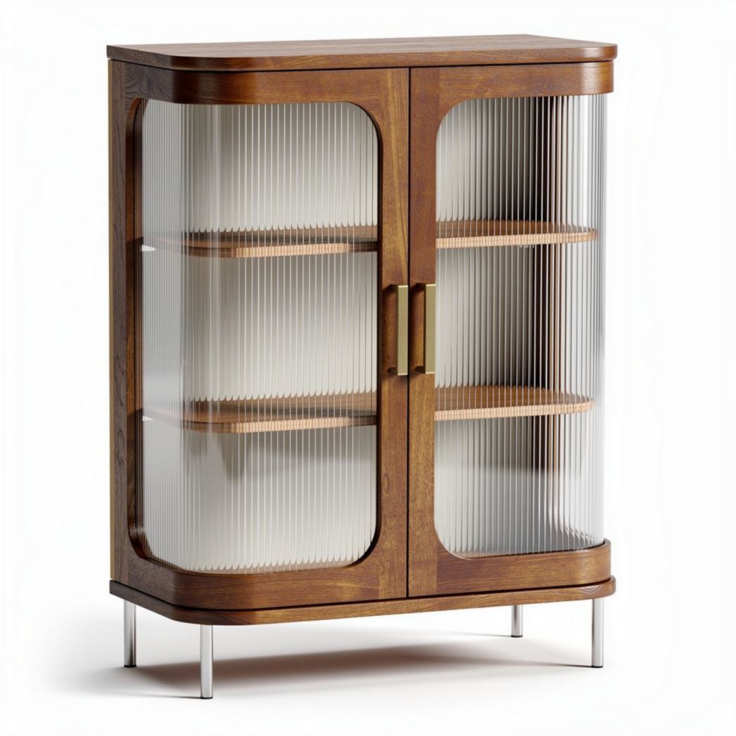 Wooden display cabinet with glass doors and adjustable shelves 80 x 40 x 110cm