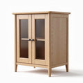 Natural oak wood storage cabinet with glass doors 80 x 40 x 90cm