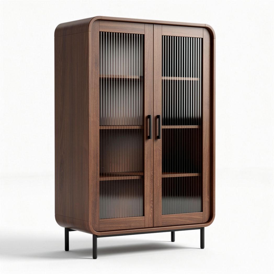 Glass door storage cabinet with wooden frame and shelves 80 x 40 x 120cm
