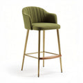 Green upholstered bar stool with metal legs and wooden footrest 40 x 40 x 100cm