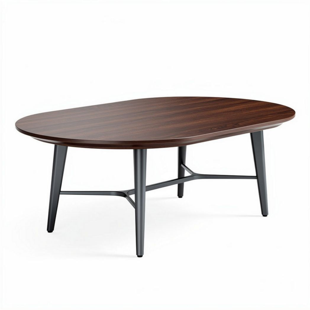 Wooden coffee table with oval shape and metal legs 150 x 90 x 75cm