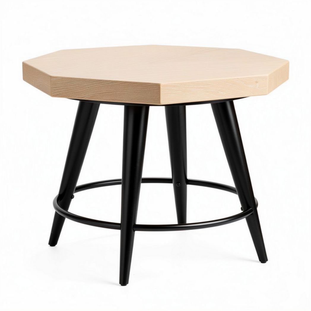 Octagonal wooden side table with black metal legs 80 x 80 x 45cm